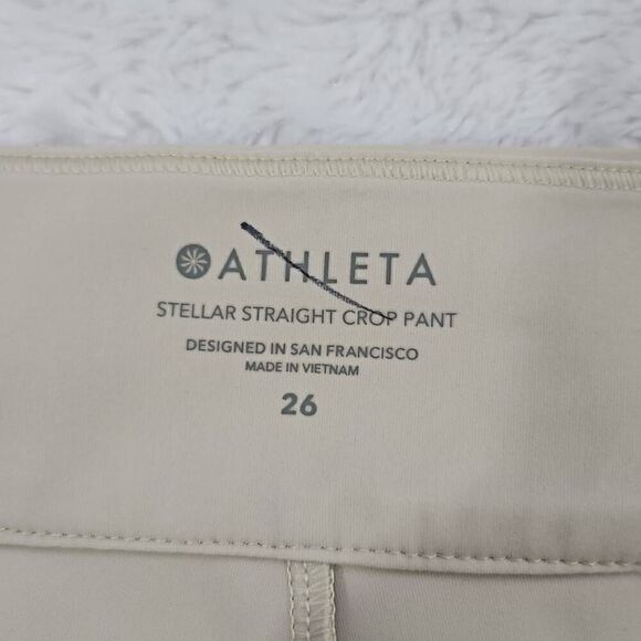 Athleta Womens Size 26 Cream Stellar Straight Crop Pant Casual Summer Boating - Picture 8 of 10